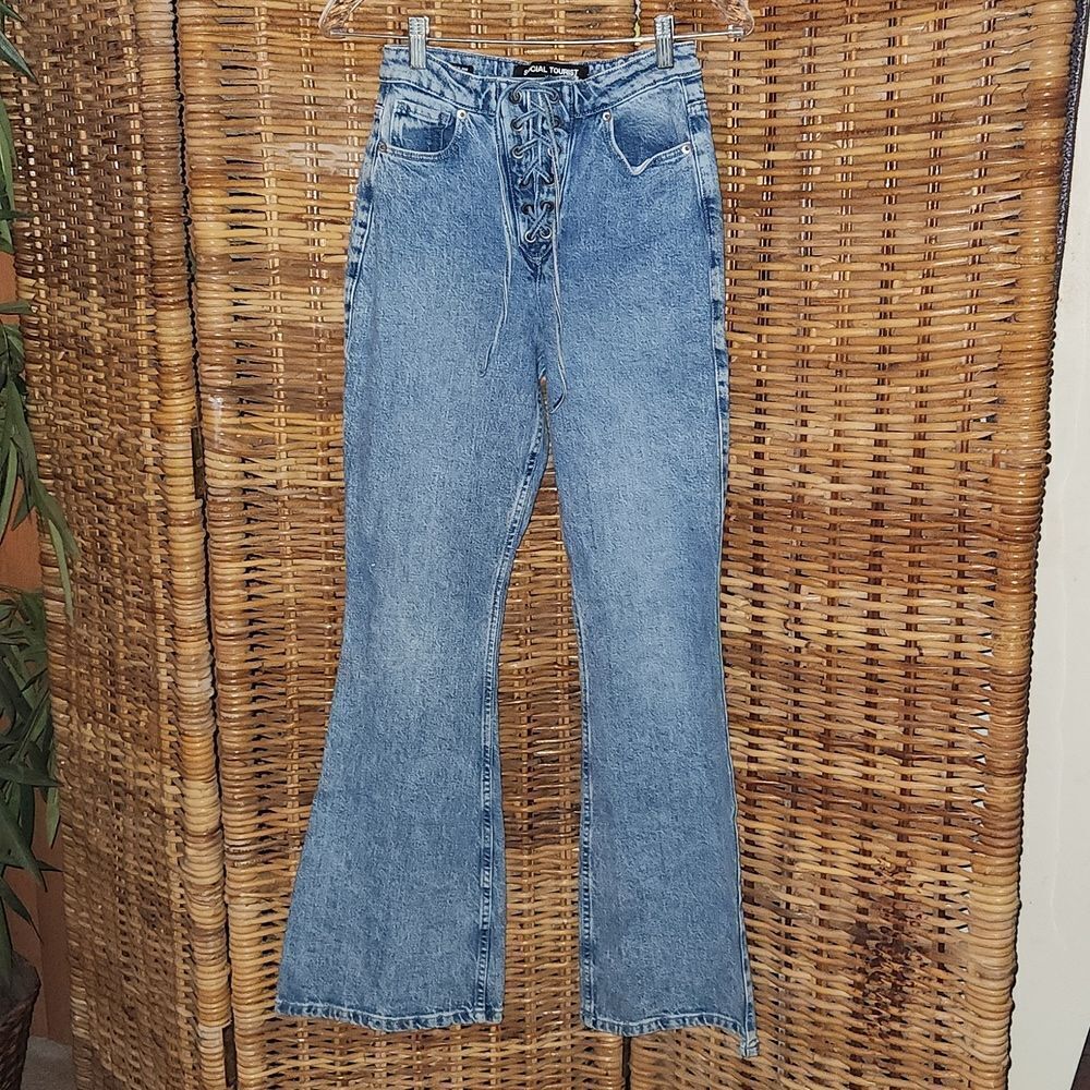 Social Tourist Ultra High Rise Flare Lace-up Denim Jeans 1R 25